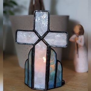 Vintage Stained glass Cross candle lamp